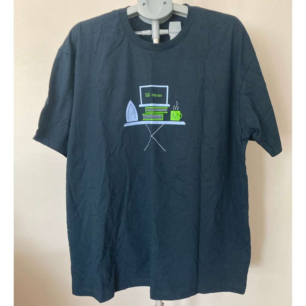 Cisco Meraki Men's XXL Navy Blue 100% Cotton Promotional TShirt Techie Computers